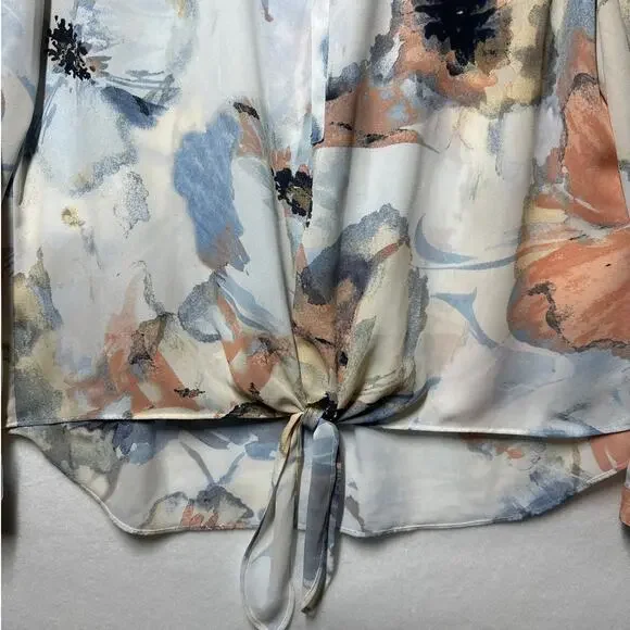 Chico’s Watercolor Floral Front Knot Long Sleeves Top Sz 2 / L Casual Colorful - Picture 3 of 10